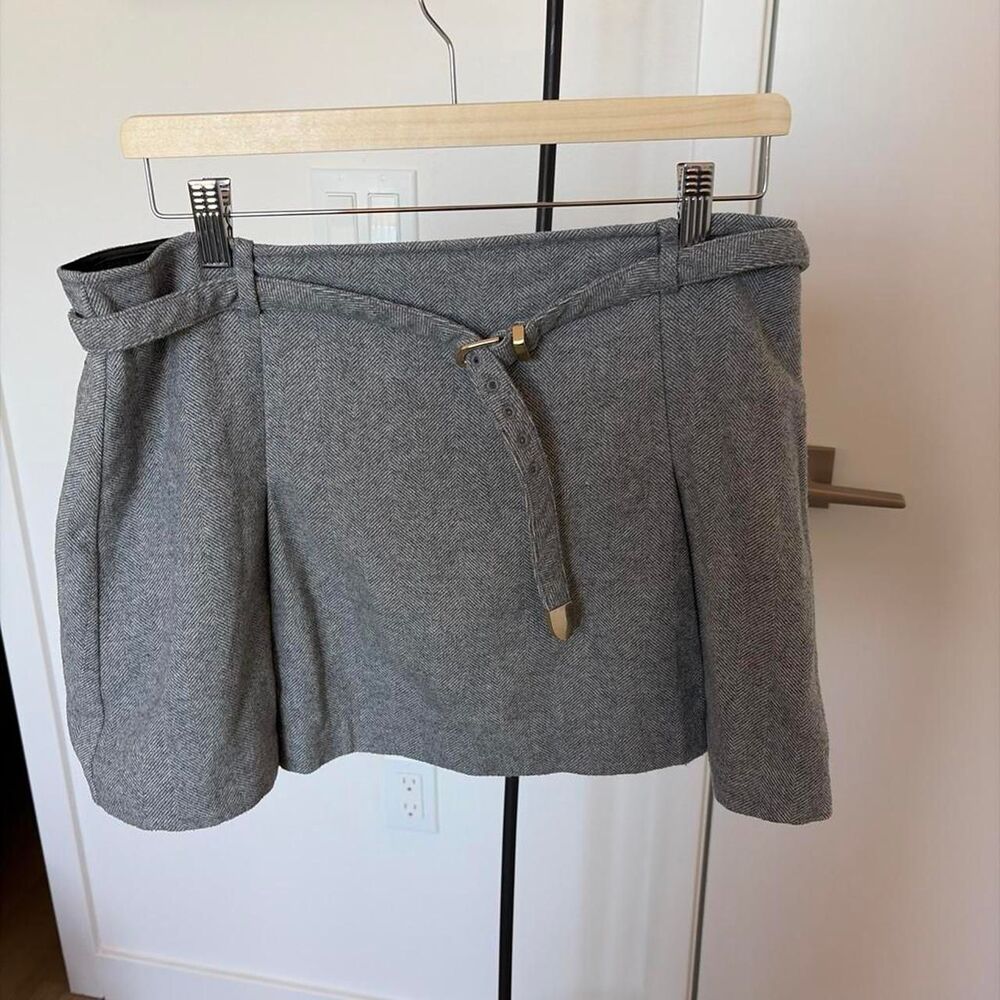 Reformation Rory Belted Wool Blend Mini Skirt Gray Size 10